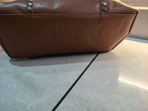 Stylish Brown Leather Tote Bag with Studs