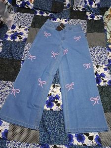 Shein Ribbon Detail Wide Leg Jeans