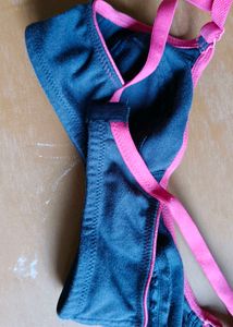 Dark Blue Sports Bra with Pink Trim