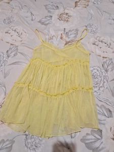 Sheer Yellow Tiered Mini Dress