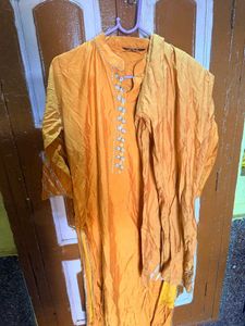 Yellow Kurta Set with Mirror Work