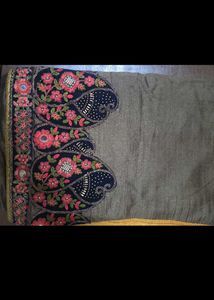 Embroidered Yallow and charcoal Saree