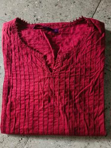 Red Embroidered Cotton Tunic