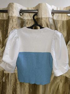 Cute Color Block Puff Sleeve Top