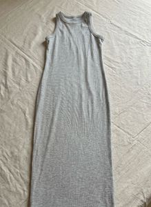Grey Ribbed Racerback Midi Dress