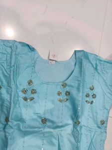 Elegant Blue Embroidered chanderi silk Kurta