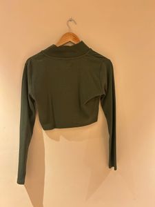 Olive Green Long Sleeve Crop Top