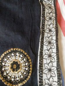 Pure Cotton Black Saree With Embroidery Work