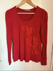 Red Long Sleeve Lace Details Top