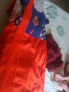 Elegant Orange &amp; Blue Ethnic Kurta Set