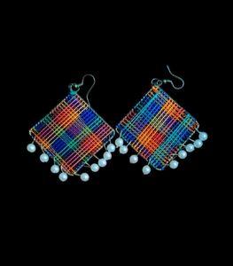 Multi-colored threaded dangly earrings