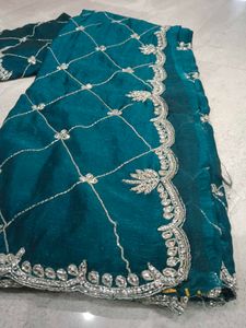 Stunning Teal Embroidered Saree