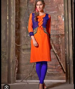 Free Duppta With Unstitched Orange Contrast Blue