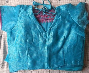 Set Of Beautiful Teal Saree with Pink Embroidery A