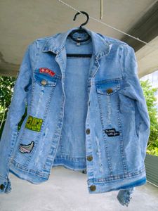 Trendy Light Blue Distressed Denim Jacket