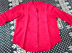 Red Mandarin Collar Shirt