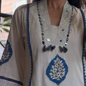 Elegant White &amp; Blue Kurta Set with Dupatta