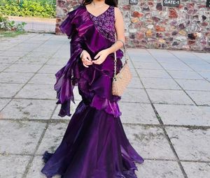 Purple Sequined Ruffle Saree
