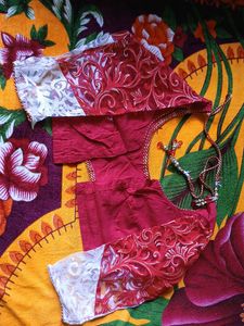 Red & White Embroidered Blouse