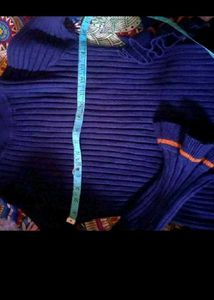 Navy Blue Ribbed Dress with Orange Trim
