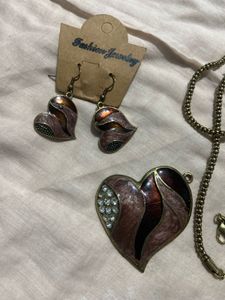 Heart Pendant Necklace &amp; Earring Set