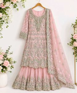Exquisite Peach Embroidered gharara set