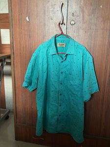 Men's Teal Printed Short Sleeve Shirt