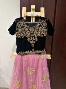 Pretty Pink Hand Embroidered Choli With Lehngha