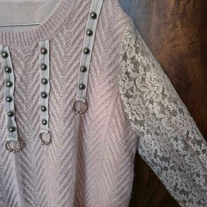 Chic Lace Sleeve Sweater Top