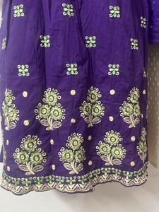 Purple &amp; Green Embroidered Kurta Set