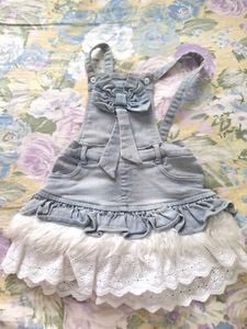 Cute Denim Overalls Dress with Fur Trim