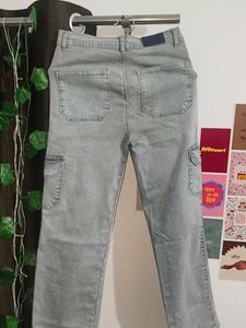 LOW PRICE! Light Blue Cargo Straight Fit Jeans