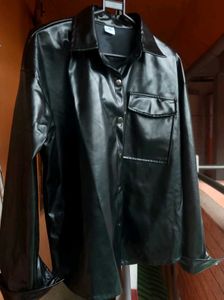 Black Faux Leather Button-Up Jacket –