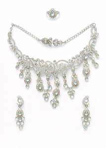 Silver stone Necklace Earrings jewellery Set