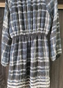 Blue White Black Blouson Boho 3/4 Sleeves Dress