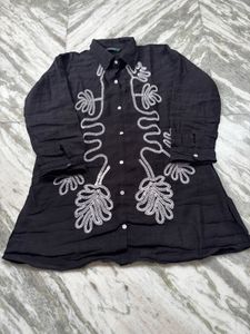 Elegant Black Kurta with White Embroidery