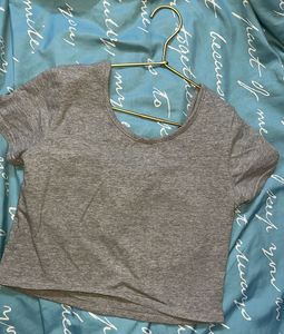 Grey V-Neck Cropped T-Shirt