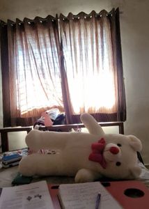 Large White Teddy Bear with Red Bow