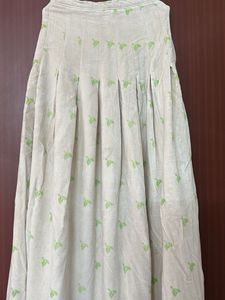 Premium velvety Cream Skirt with Green Print