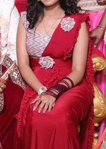 Readymade Maroon Saree with Designer Blouse