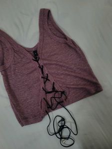 Lace-Up knit Crop Top