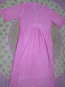 Pink V-Neck Kurta