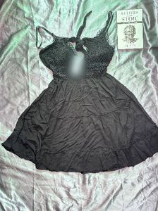 Black Tiered Mini Dress with Lace Detail