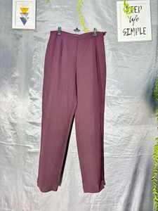 Maroon Pleated Wide-Leg Pants