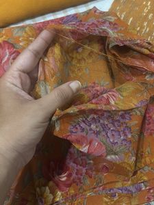 Beautiful Orange Floral Dress Material