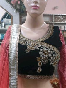 Stunning Pink &amp; Black Embroidered Lehenga Choli