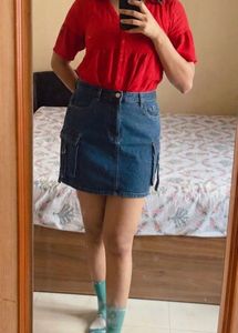 Denim Cargo Highrise Skirt