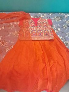 Vibrant Orange Embroidered Lehenga Set