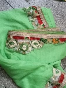 Parrot Green Colour Saree With Diziner Bilouse