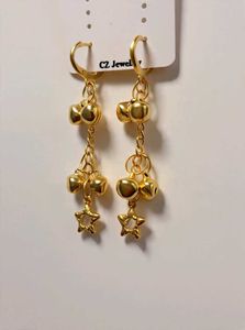 Gold Tone Bell &amp; Star Dangle Earrings
